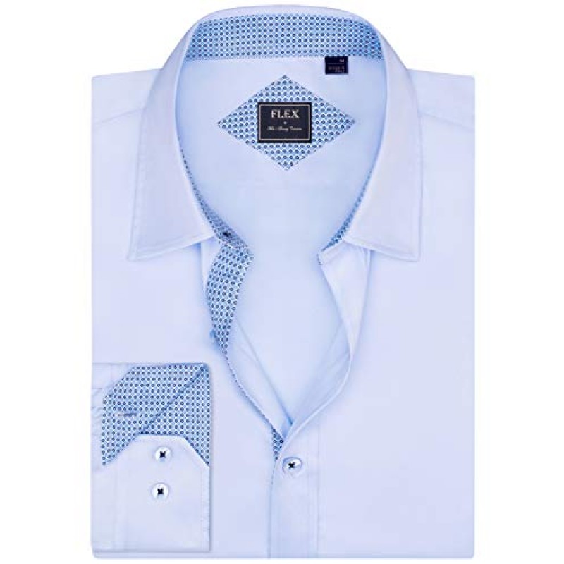 Alimens & Gentle 남성용 드레스 셔츠 긴 소매 주름 방지 버튼 다운 비즈니스 정장 셔츠, 색상: Flex-Blue&Blue Rhombus, 사이즈: XX-Large Tall