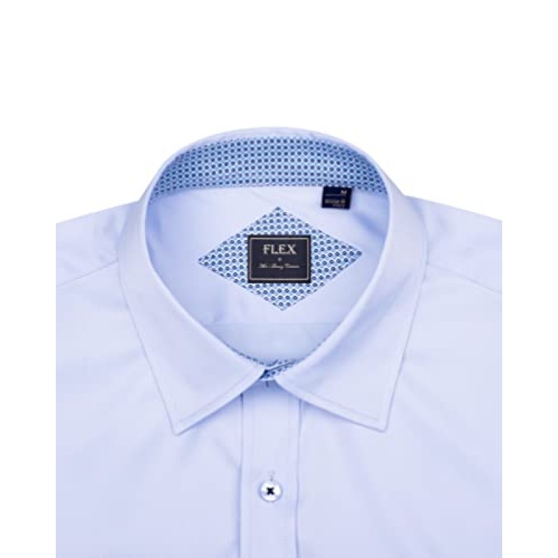 Alimens & Gentle 남성용 드레스 셔츠 긴 소매 주름 방지 버튼 다운 비즈니스 정장 셔츠, 색상: Flex-Blue&Blue Rhombus, 사이즈: XX-Large Tall