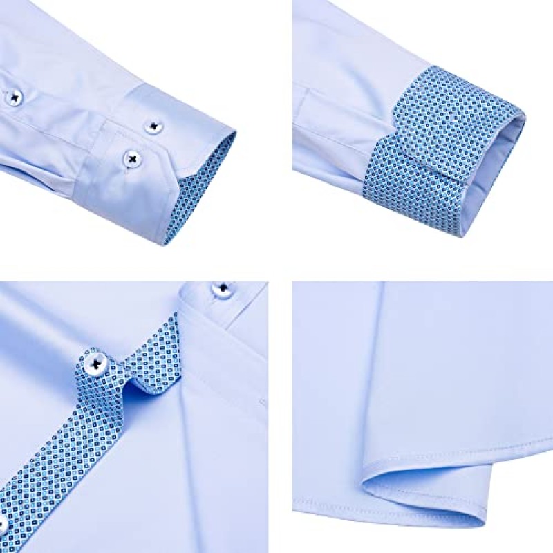 Alimens & Gentle 남성용 드레스 셔츠 긴 소매 주름 방지 버튼 다운 비즈니스 정장 셔츠, 색상: Flex-Blue&Blue Rhombus, 사이즈: XX-Large Tall