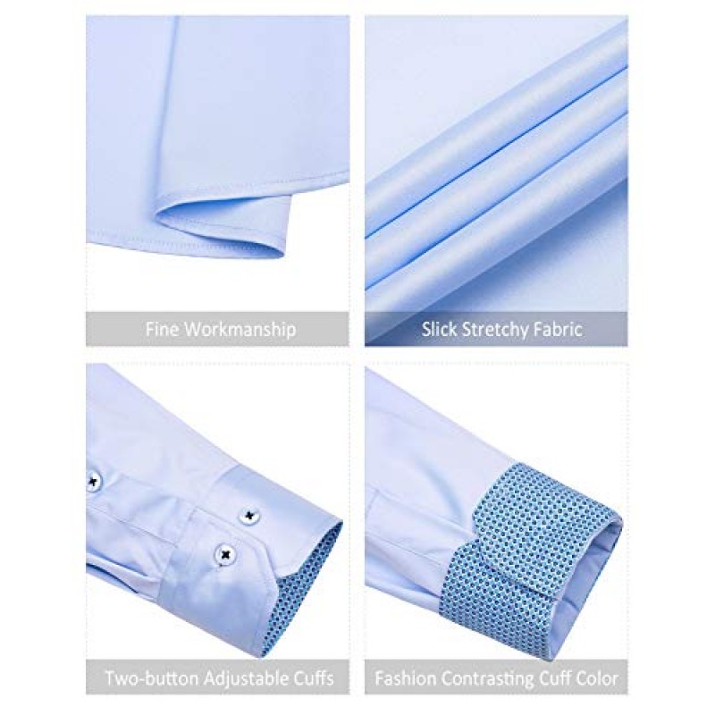 Alimens & Gentle 남성용 드레스 셔츠 긴 소매 주름 방지 버튼 다운 비즈니스 정장 셔츠, 색상: Flex-Blue&Blue Rhombus, 사이즈: XX-Large Tall