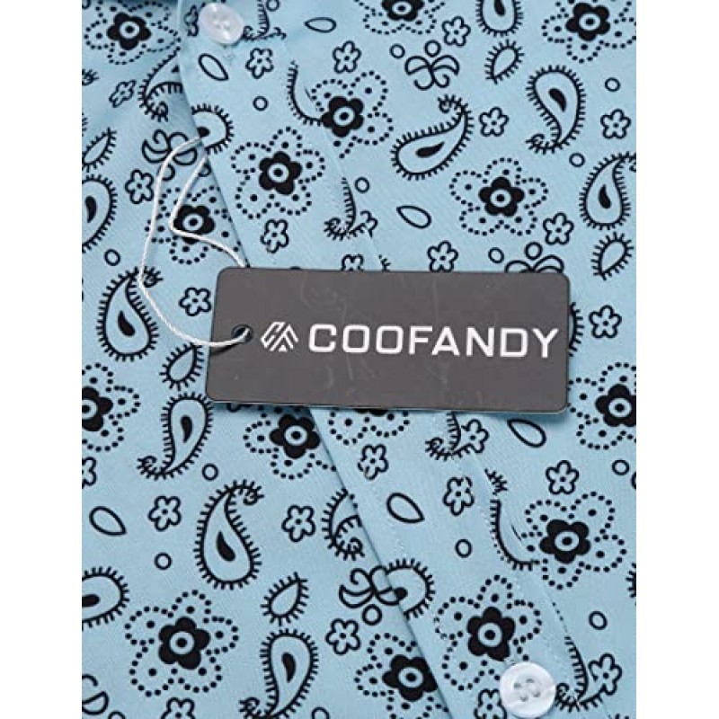 COOFANDY 남성용 꽃 무늬 드레스 셔츠 긴 소매 캐주얼 버튼 다운 셔츠 플라워 프린트 셔츠