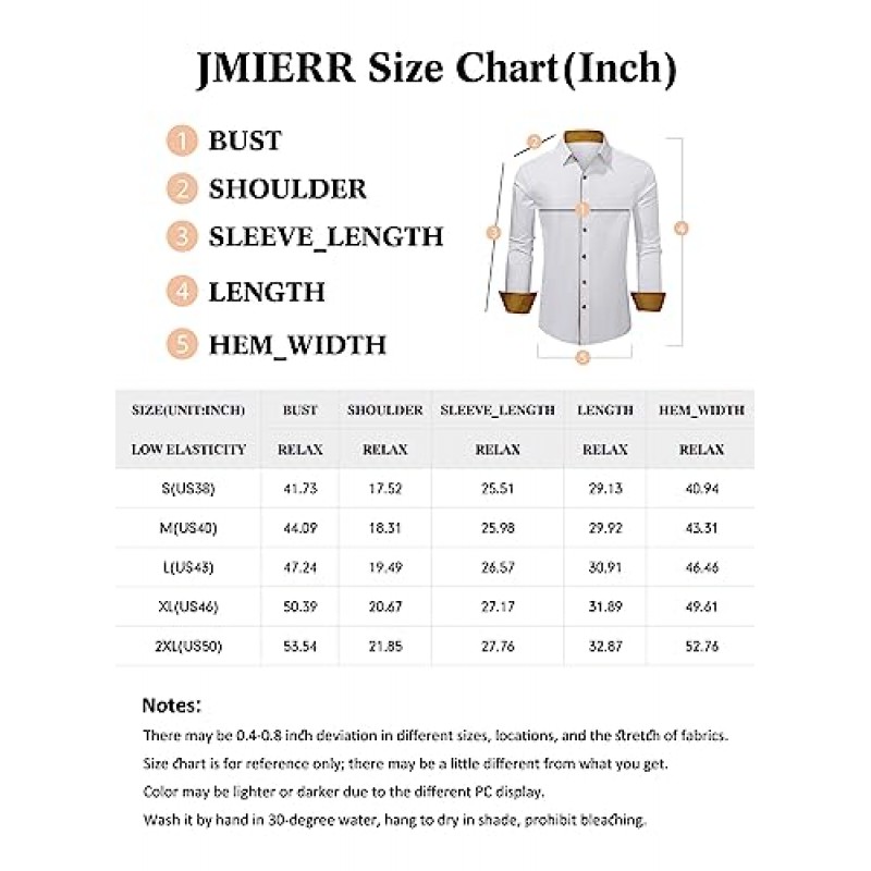 JMIERR 남성 캐주얼 드레스 셔츠 버튼 다운 긴 소매 셔츠 스트레치 비즈니스 코튼 슬림핏 셔츠