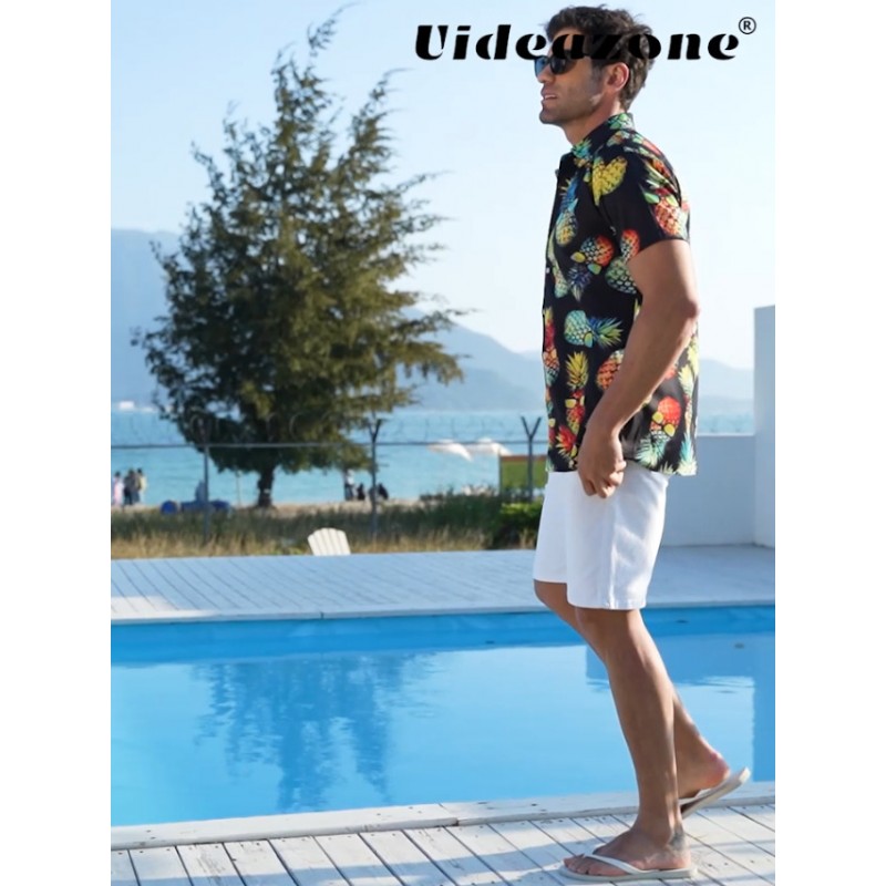 uideazone Mens Funny Hawaiian Shirts 3D 그래픽 버튼 다운 반팔 열대 휴가 해변 알로하 셔츠