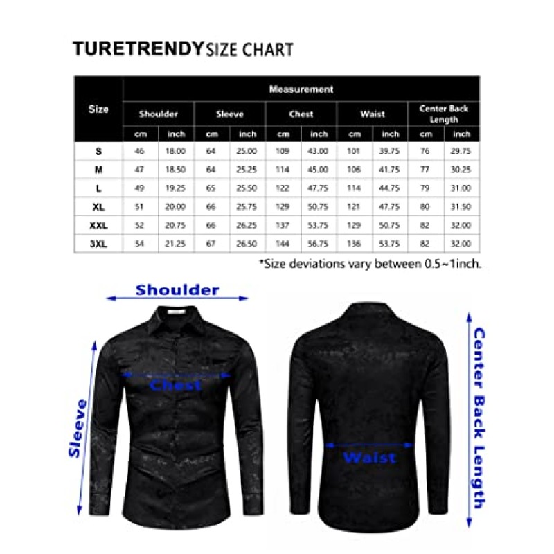 TURETRENDY 남성용 꽃 자카드 드레스 셔츠 긴 소매 버튼 다운 셔츠, 웨딩 파티 댄스 파티 용 포켓 럭셔리