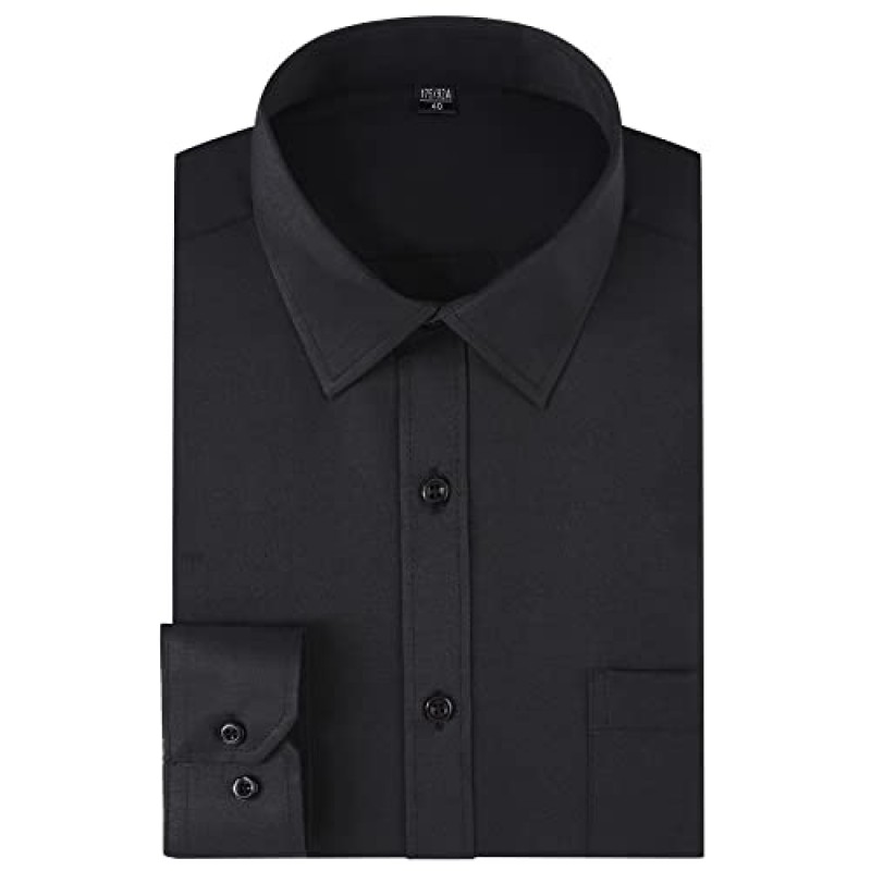 남성용 긴팔 드레스 셔츠 - 포켓이 있는 레귤러핏 캐주얼 버튼다운 셔츠(XX-스몰, 블랙)