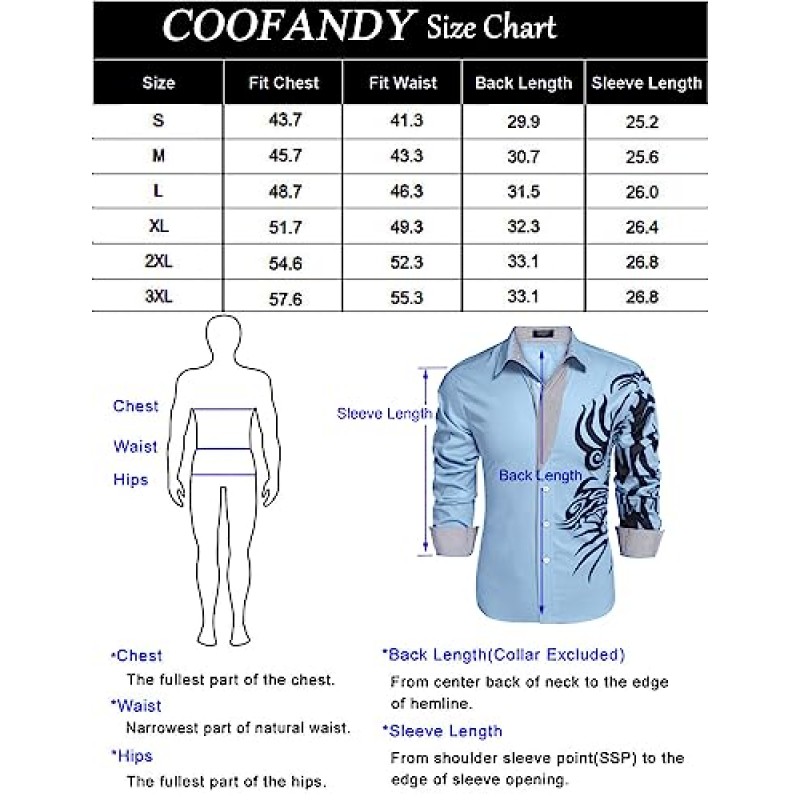 COOFANDY 남성용 프린트 버튼 다운 드레스 셔츠 패션 긴 소매 캐주얼 셔츠