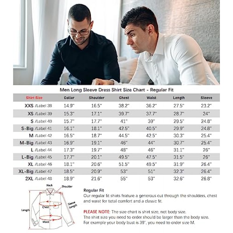 남성 드레스 셔츠 긴 소매 비즈니스 캐주얼 버튼다운 셔츠 정장 셔츠용 레귤러 핏 클래식 포켓 포함