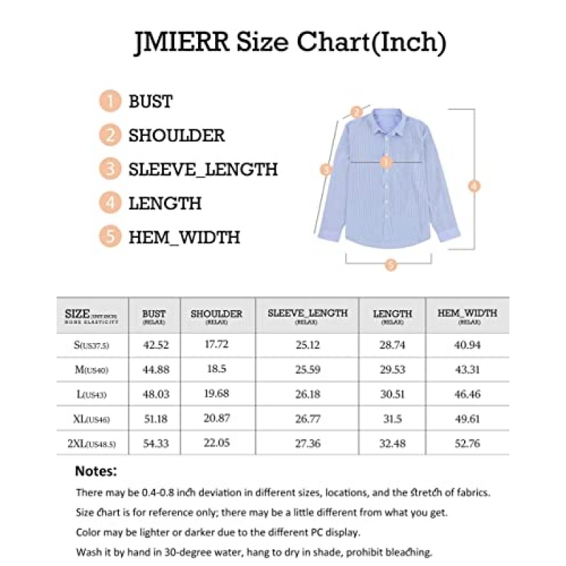 JMIERR 남성 캐주얼 버튼 다운 드레스 셔츠 핀포인트 스트라이프 긴 소매 가을 셔츠