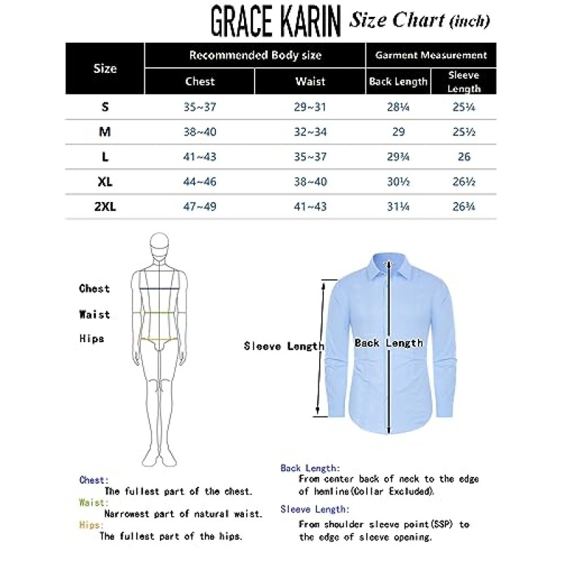 GRACE KARIN 남성 드레스 셔츠 남성용 긴 소매 버튼 다운 셔츠 레귤러핏 링클 프리