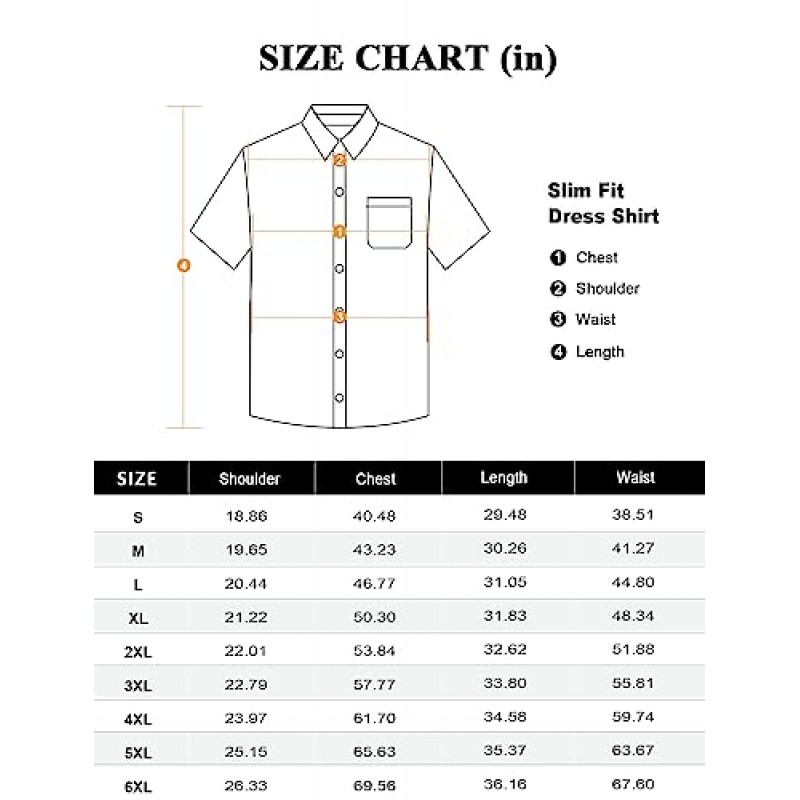 Demeanor Mens Dress Shirts 남성용 반팔 슬림 피트 캐주얼 버튼 다운 드레스 셔츠 주름 무료 크고 키가 큰 셔츠