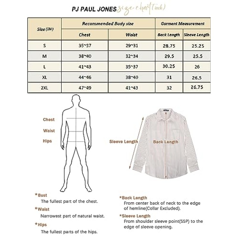 PJ PAUL JONES 남성용 스트라이프 버튼 다운 셔츠 긴 소매 레귤러핏 포켓이 있는 캐주얼 셔츠