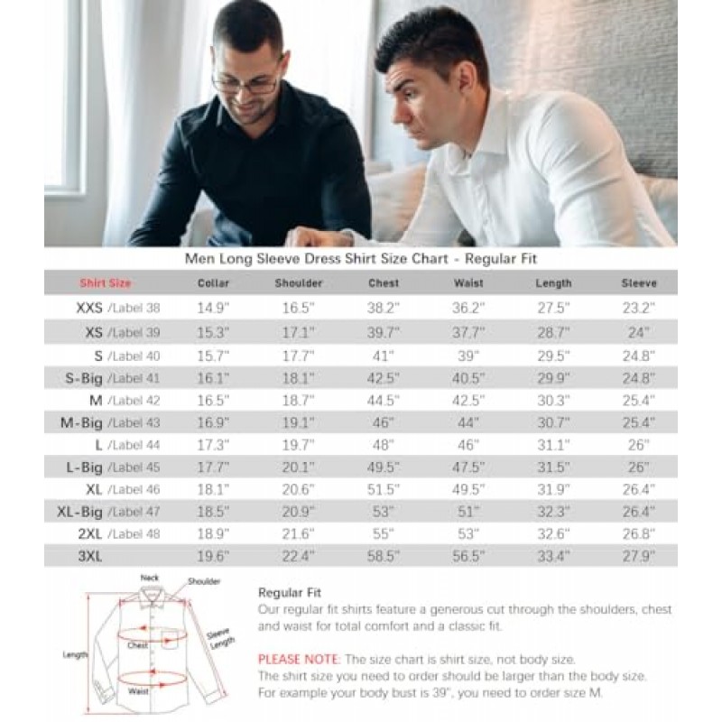 남성용 긴 소매 드레스 셔츠 - 포켓이 있는 레귤러핏 캐주얼 버튼다운 셔츠