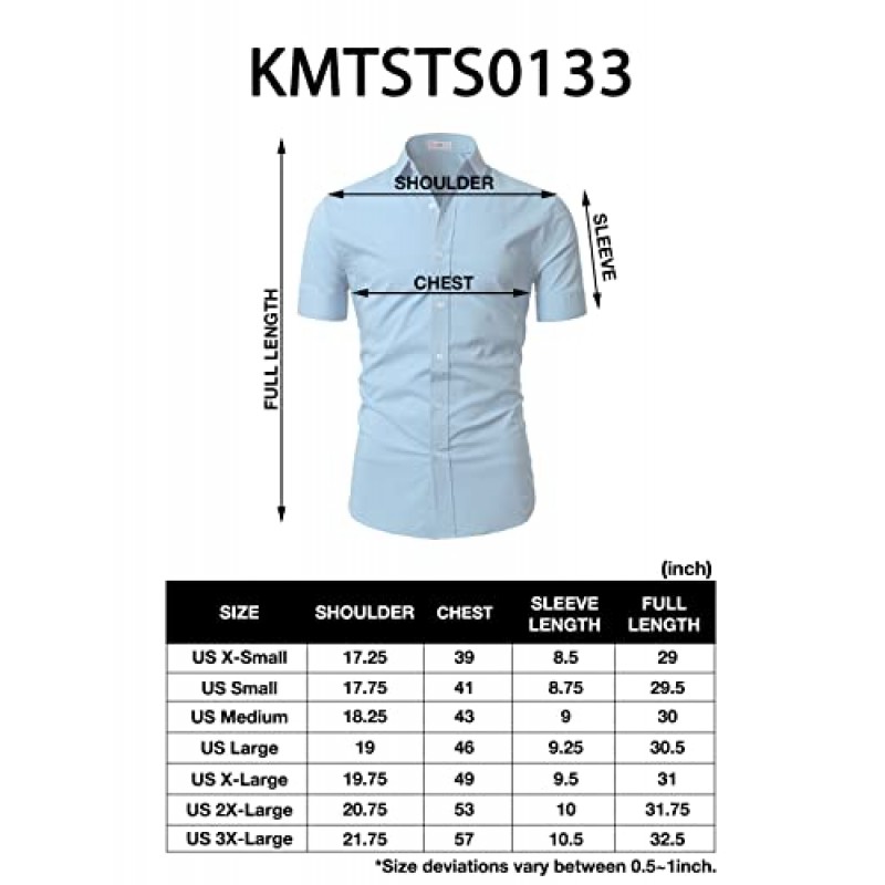 정장 및 캐주얼 비즈니스 패션을 위한 H2H 남성용 슬림핏 반소매 드레스 셔츠