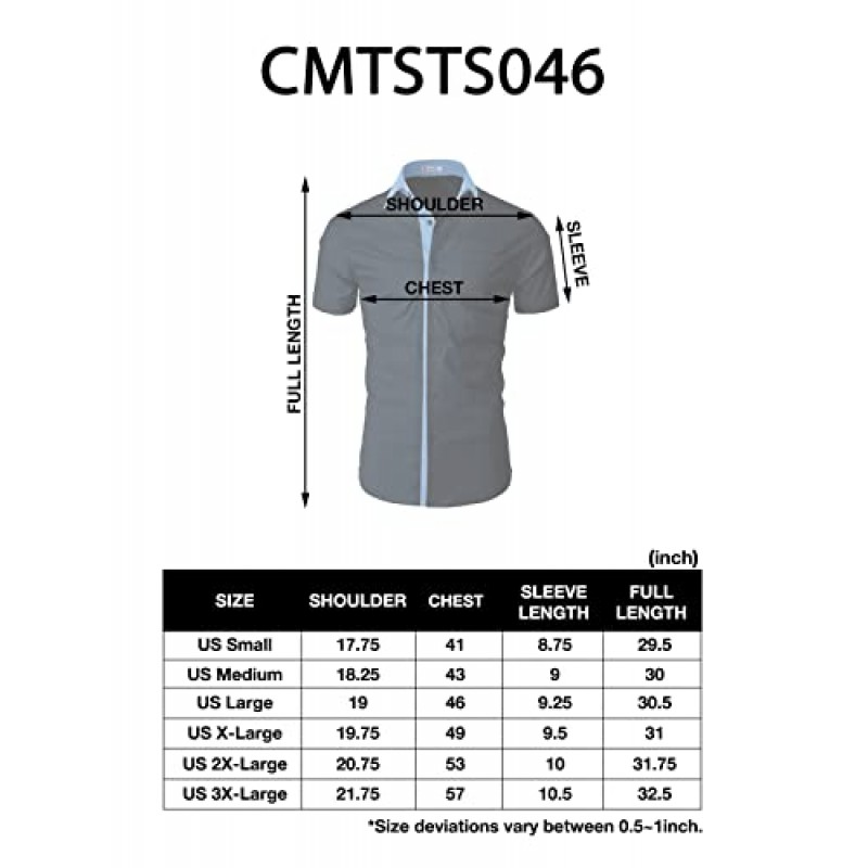 정장 및 캐주얼 비즈니스 패션을 위한 H2H 남성용 슬림핏 반소매 드레스 셔츠