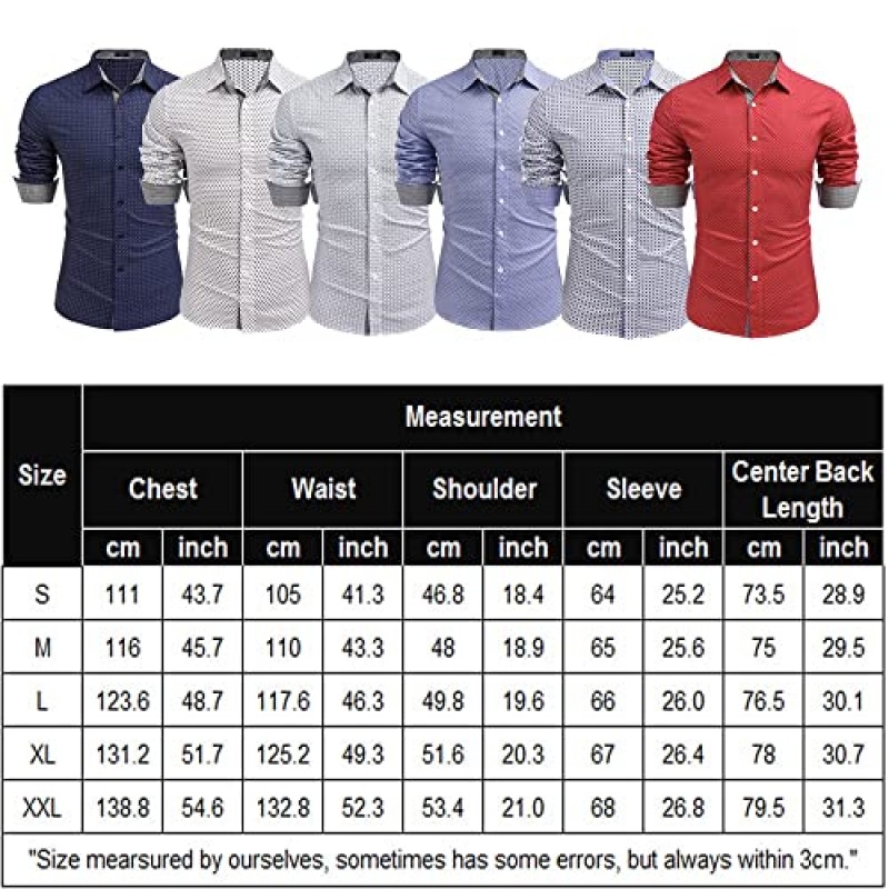 COOFANDY 남성용 비즈니스 드레스 셔츠 긴 소매 슬림 피트 셔츠 캐주얼 폴카 도트 프린트 버튼 다운 셔츠
