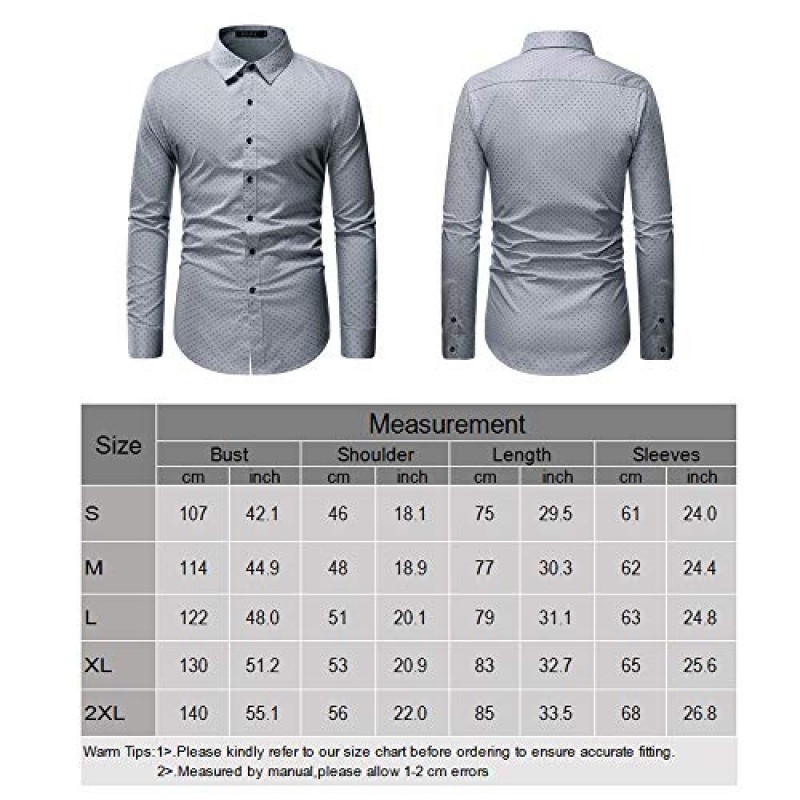 WULFUL 남성 캐주얼 긴팔 드레스 셔츠 프린트 코튼 비즈니스 버튼 다운 셔츠 레귤러핏