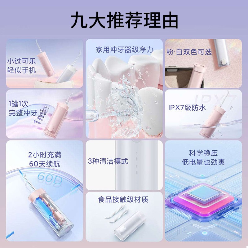 샤오미 치아 린서 Mijia 전기 휴대용 치아 청소기 가정용 물 치실 치아 미적분학 치열 교정 청소 1212