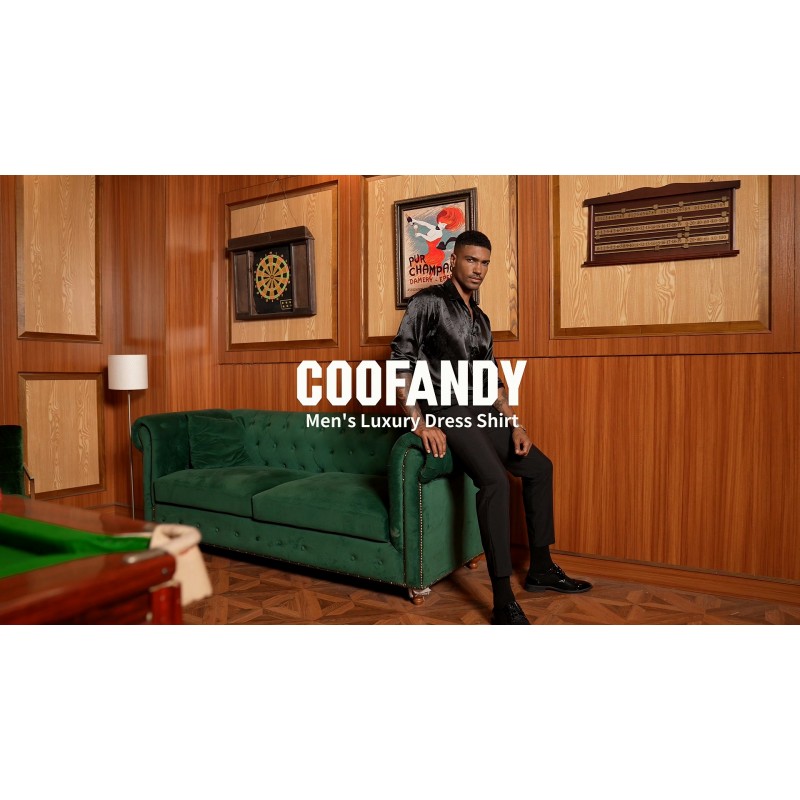 COOFANDY 남성용 새틴 드레스 셔츠 긴 소매 럭셔리 꽃 실크 버튼 다운 셔츠