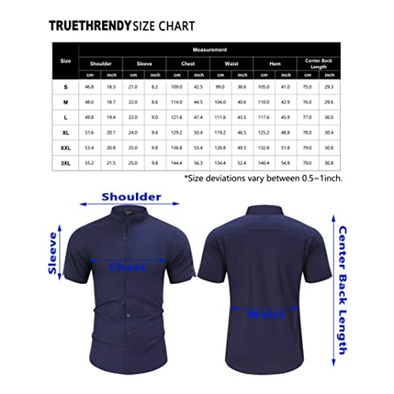 TURETRENDY 남성용 머슬 드레스 셔츠 밴딩 칼라 반소매 캐주얼 버튼 다운 셔츠