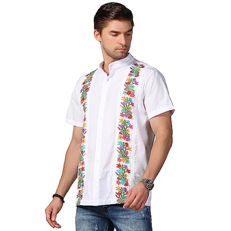 남성용 멕시코 셔츠 전통 남성용 Guayabera 드레스 셔츠 Mens Button Up Cinco De Mayo 셔츠 드레스 업 셔츠 Fiesta