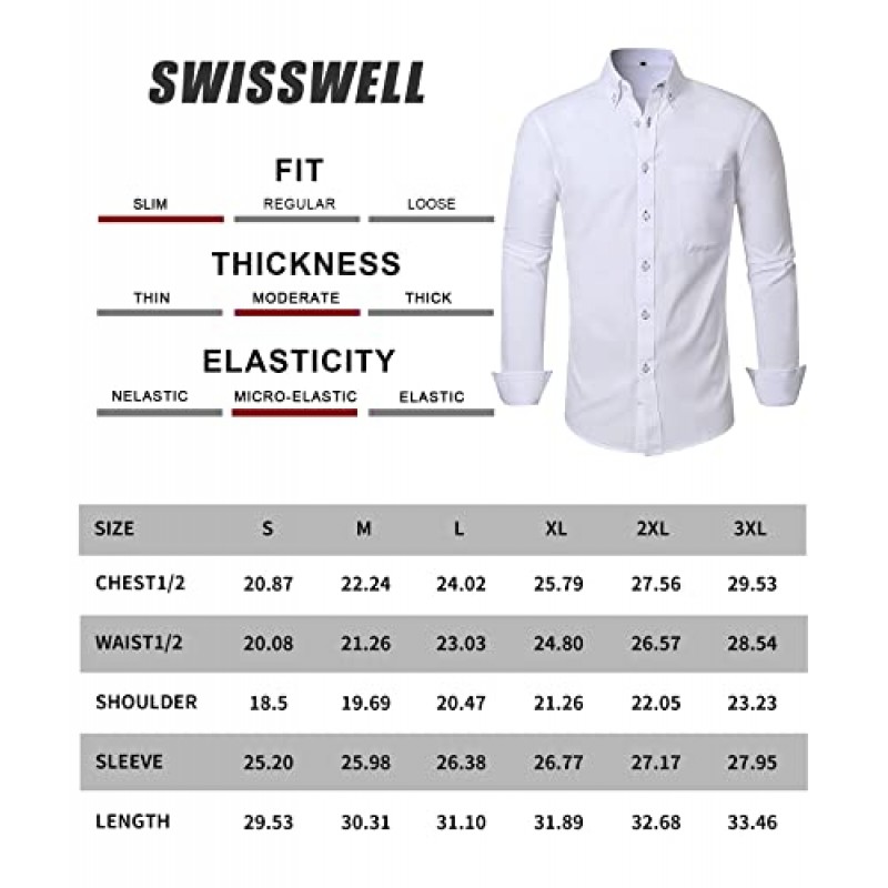 SWISSWELL 남성용 드레스 셔츠 긴 소매 캐주얼 비즈니스 버튼 다운 셔츠(포켓 포함)