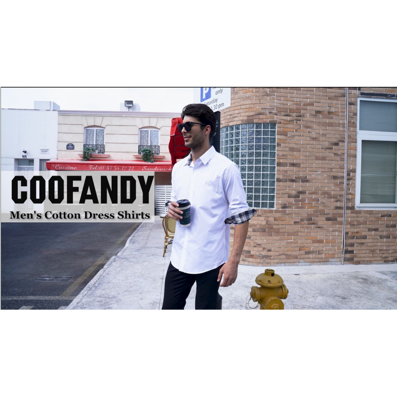 COOFANDY 남성용 코튼 드레스 셔츠 긴 소매 격자 무늬 칼라 셔츠 슬림 피트 캐주얼 버튼 다운 셔츠