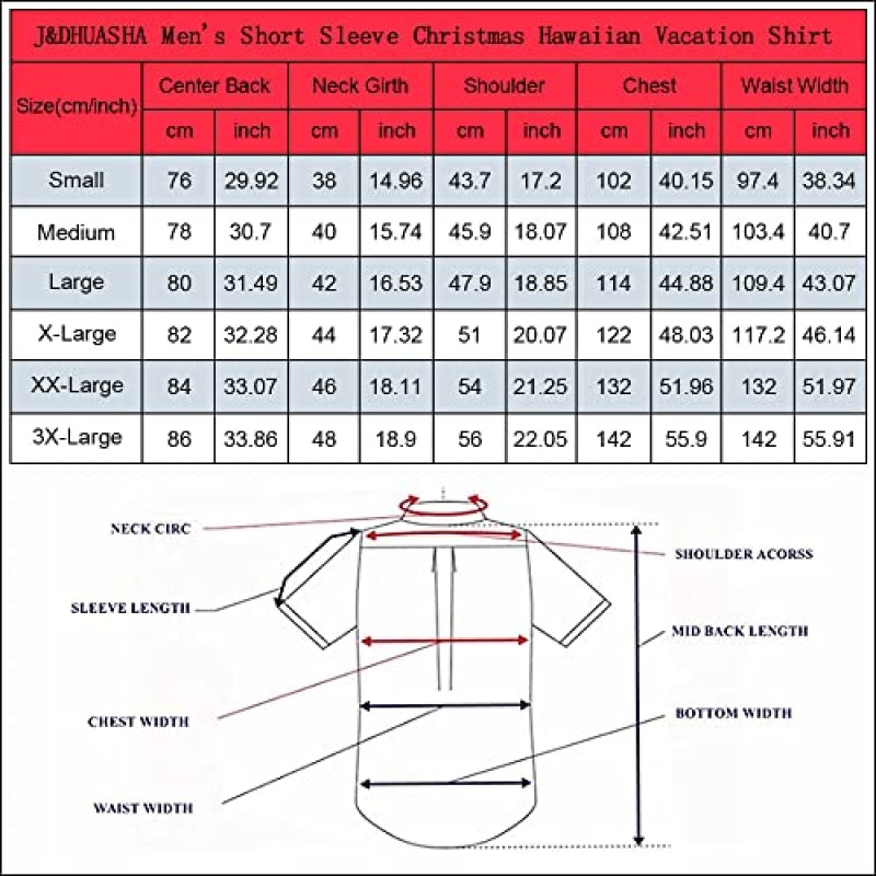 J&DHUASHA 크리스마스 하와이안 셔츠 남성용 짧은 소매 버튼 다운 산타 휴가 드레스 셔츠