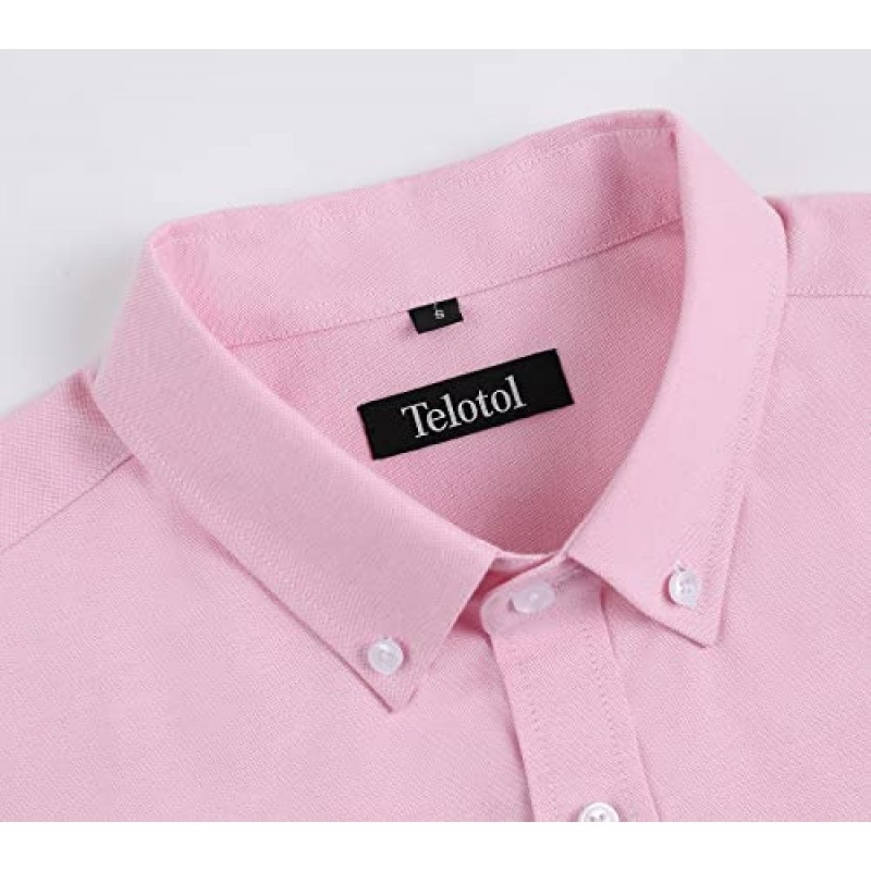 Telotol 남성 드레스 셔츠 옥스포드 레귤러 핏 반팔 셔츠 솔리드 포켓 캐주얼 버튼 다운 셔츠