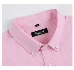 Telotol 남성 드레스 셔츠 옥스포드 레귤러 핏 반팔 셔츠 솔리드 포켓 캐주얼 버튼 다운 셔츠