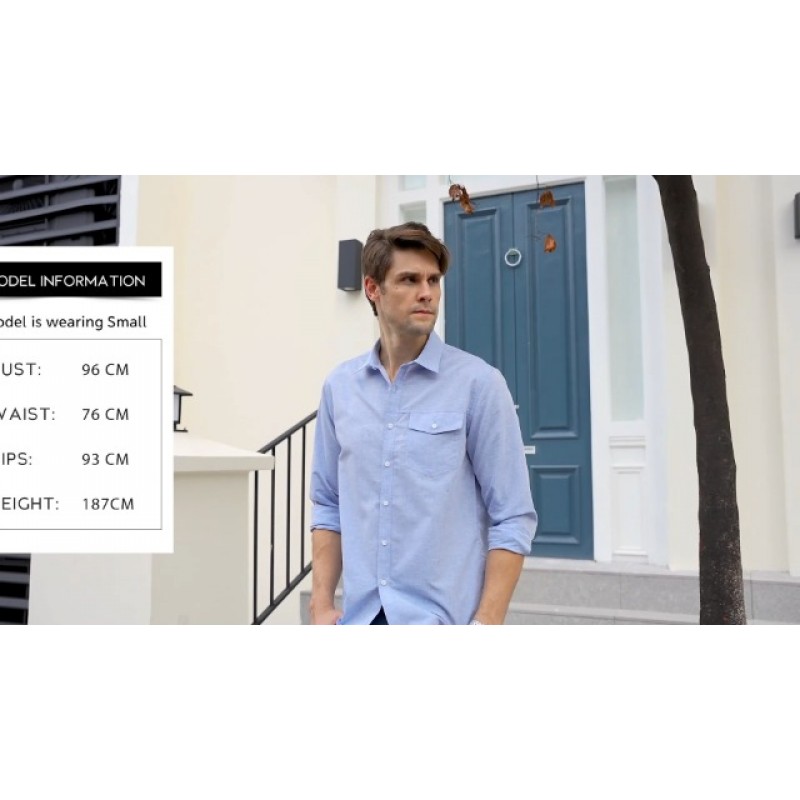 남성 캐주얼 셔츠 레귤러 핏 긴 소매 버튼 다운 옥스포드 드레스 셔츠 포켓 포함