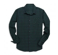 Tinkwell 남성 슬림핏 긴 소매 체크 무늬 버튼다운 캐주얼 셔츠