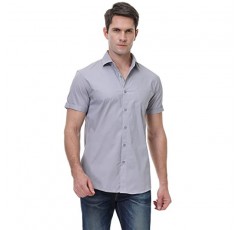 Esabel.C 남성 반팔 드레스 셔츠 레귤러핏 캐주얼 버튼 다운 셔츠 뉴 그레이 XL