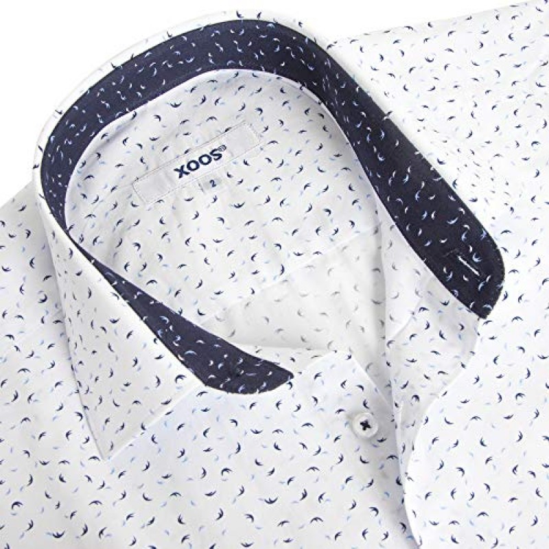 Xoos Paris - 남성 핏 프린트 셔츠 긴 소매 핏 프렌치 칼라 - 화이트/블루 모양