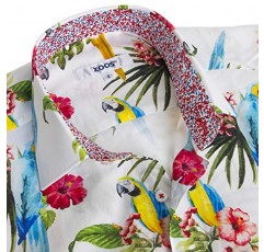 Xoos Paris - 남성 핏 프린트 셔츠 긴 소매 프렌치 칼라 - 멀티 컬러/정글 및 앵무새