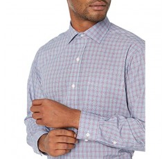 버튼다운 남성용 클래식핏 수피마 코튼 논아이론 체크 드레스 셔츠, 블루/레드, 윈도우페인 체크 무늬, 16