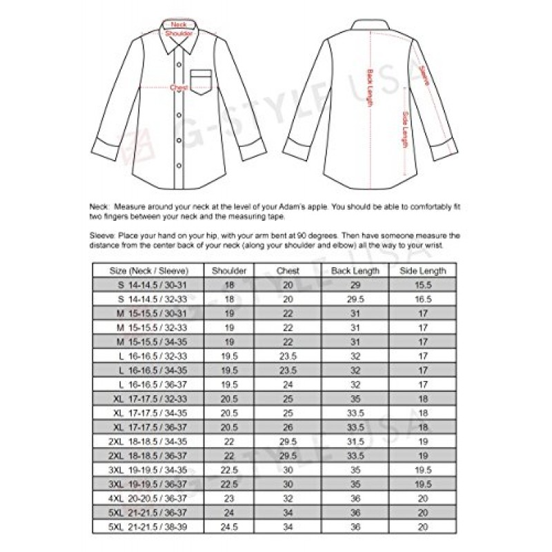 G-Style USA 남성 레귤러핏 긴 소매 솔리드 컬러 드레스 셔츠 - 차콜 - 3X-라지 - 34-35