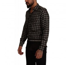 Dolce & Gabbana 브라운 골드 실크 패턴 슬림핏 셔츠