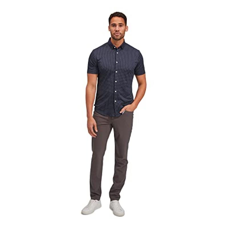 Mizzen+Main 남성용 퍼포먼스 드레스 셔츠 트림핏 - 머신 워시, 4방향 스트레치, 링클 프리 - Halyard 반소매 컬렉션