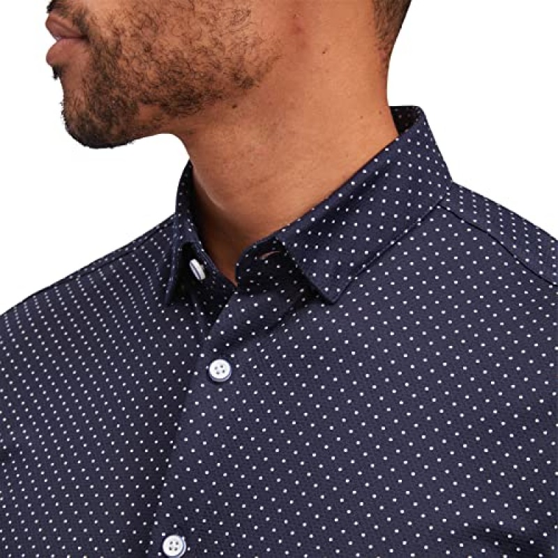 Mizzen+Main 남성용 퍼포먼스 드레스 셔츠 트림핏 - 머신 워시, 4방향 스트레치, 링클 프리 - Halyard 반소매 컬렉션