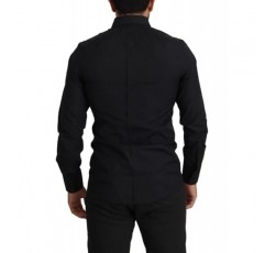 Dolce & Gabbana 블랙 코튼 골드 슬림핏 드레스 셔츠