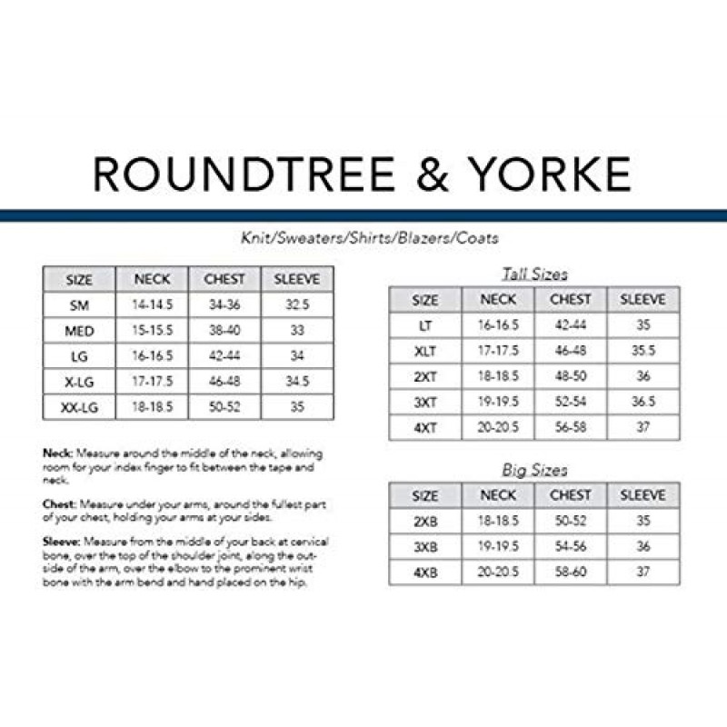 Roundtree & Yorke TravelSMART 크고 키가 큰 비철분 주름 방지 이지케어 남성용 긴팔 셔츠