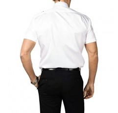 4 줄무늬 남성용 파일럿 셔츠, 100% 면, 비철, 얼룩 쉴드, 남성용 반소매 에비에이터 셔츠