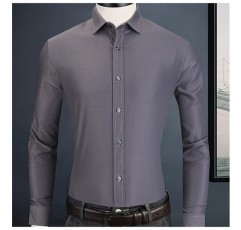 IRDFWH 남성용 클래식 긴팔 솔리드 드레스 셔츠 스탠다드 핏 남성 비즈니스 사무복 정장 셔츠 (색상 : D, 사이즈 : 44code)