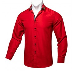TKFDC 레드 셔츠 남성 캐주얼 셔츠 정장 긴팔 패치워크 비즈니스 셔츠 버튼 칼라 사회복원복 (색상 : D, 사이즈 : 2XL)