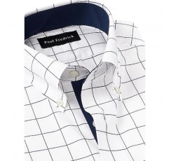 폴 프레드릭 남성 클래식 핏 비철분 코튼 윈도우페인 드레스 셔츠