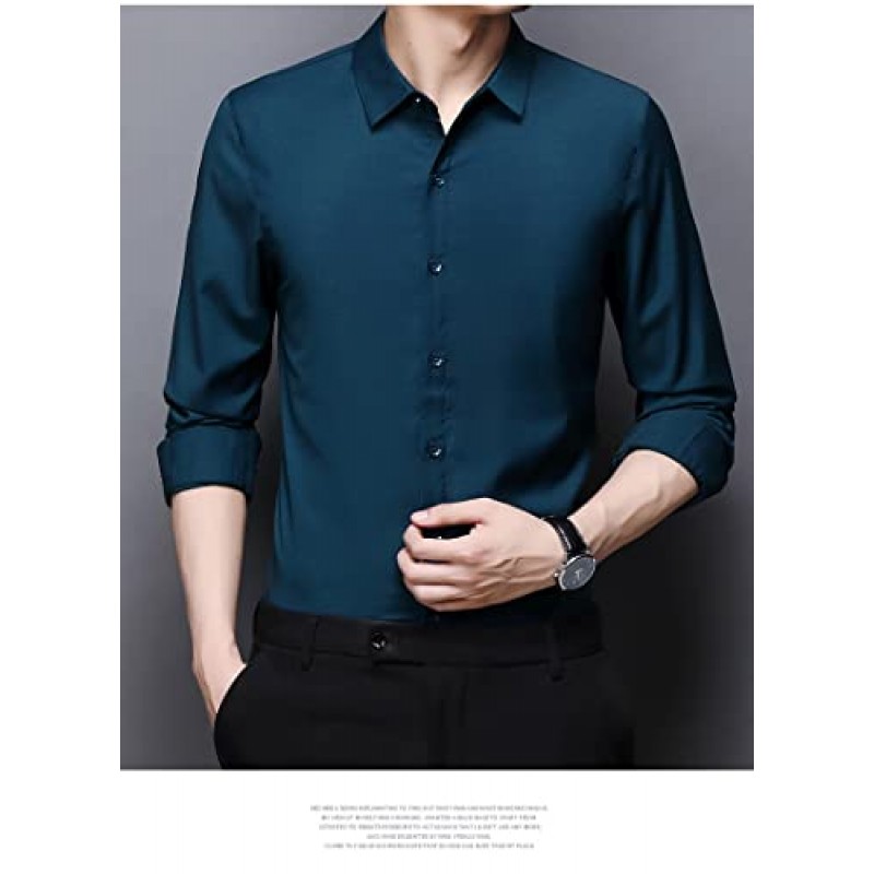 N/A 슬림핏 남성 드레스 셔츠 정장 긴 소매 솔리드 컬러 캐주얼 한국 드레스 의류 (색상: B, 사이즈: Mcode)