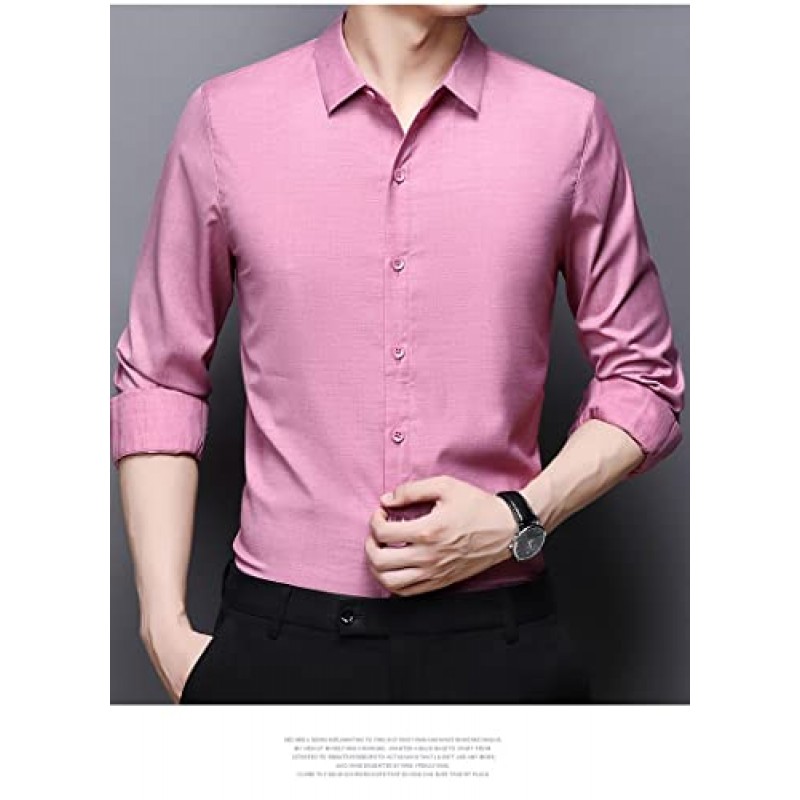 N/A 슬림핏 남성 드레스 셔츠 정장 긴 소매 솔리드 컬러 캐주얼 한국 드레스 의류 (색상: B, 사이즈: Mcode)