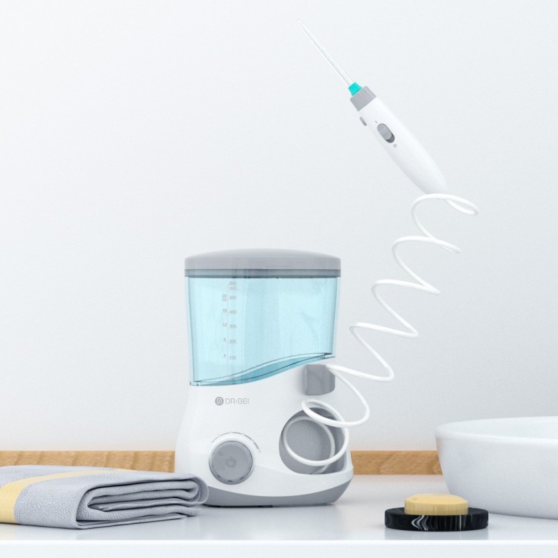 Dr. Bei 무단계 압력 조정 홈 데스크탑 YF4 치간 물 flosser 구강 청소 미적분 스프레이 치아 클리너