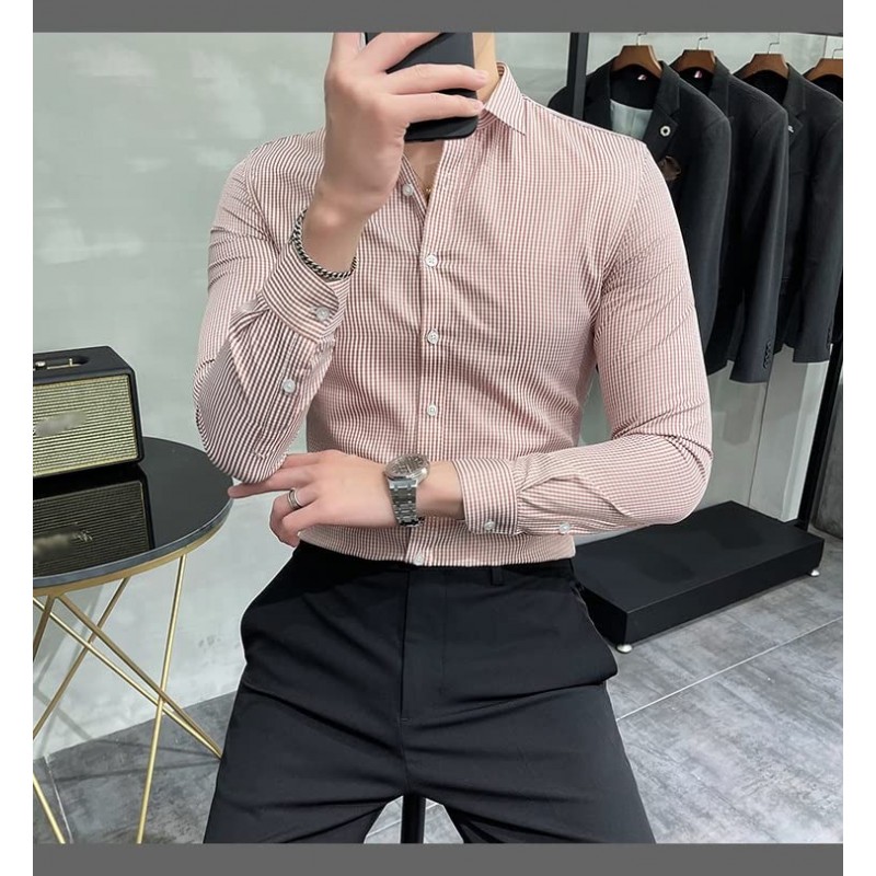 n/a 레드 셔츠 남성 긴 소매 슬림 셔츠 남성 비즈니스 정장 드레스 셔츠 소셜 오피스 (색상: 레드, 사이즈: XXXL 코드)