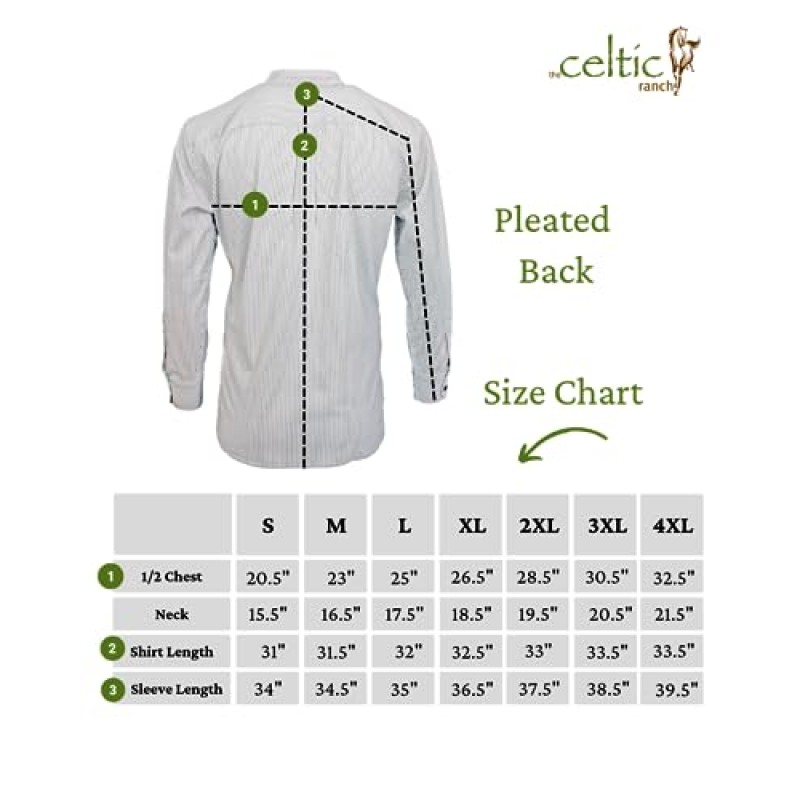 The Celtic Ranch 전통 칼라 없는 할아버지 셔츠, 남성용 긴 소매 드레스 셔츠